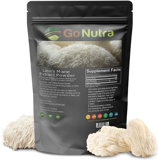 [BRSWGA34BEAR6236] Go Nutra - Lion’s Mane Powder, Potent 10:1 Lion’s Mane Mushroom Powder with 30% Polysaccharides, Pure Lion’s Mane Extract for Tea, Juice, Water, and More, Non-GMO, Vegan, 4 oz