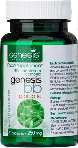 [BRSWIZQ6BF6RYE3G] Genesis LABORATORIES Probiotic Supplement with Bifidobacterium spp. 250 mg 30 Capsules Immune Support Gut Health Probiotics for Digestive Health Anti Bloating for Men and Women Gut Restore Probiotic