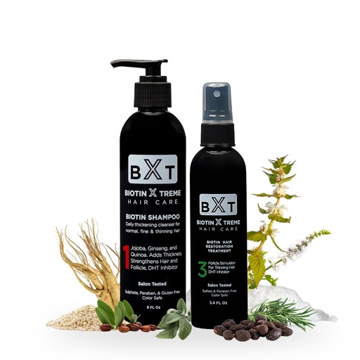[BRSROAYCB4ARE3AZ] Biotin X Treme Hair Growth Bundle: Natural Shampoo (8 oz) & Hair Restoration Spray – DHT Blocker, Follicle Stimulator, Color-Safe, Sulfate-Free, Paraben-Free for Thinning Hair & Hair Loss