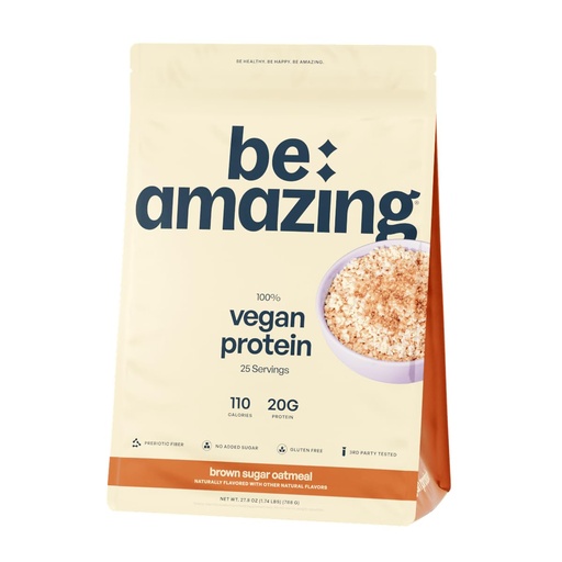 [BRSRMAILOINAA3TG] BE AMAZING Vegan Protein Powder, IBrown Sugar Oatmeal, 20g Plant Based Pea Protein, Prebiotic Fiber, Low Carb, Dairy Free, Gluten Free, Soy Free, No Added Sugar, 25 Servings