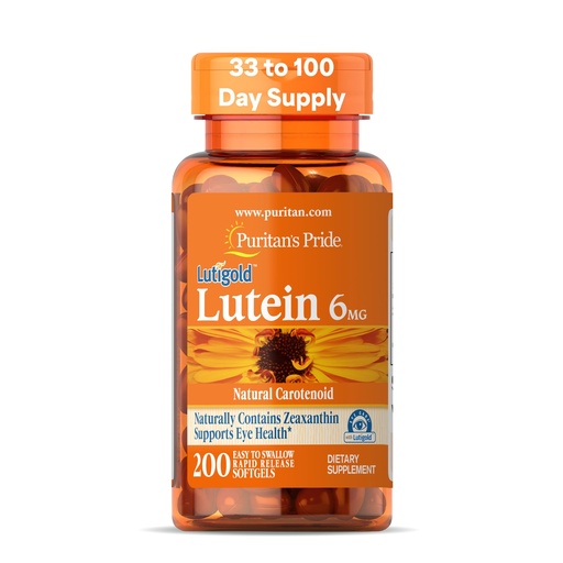 [BRSWIZQ3OV6BWYDG] Puritan's Pride Premium Lutigold™ Lutein Carotenoid 6mg with Zeaxanthin for Men and Women, Dietary Supplement for Eye Health Support, 200 Rapid Release Softgels