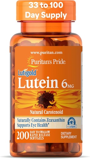 [BRSWIZQ3OV6BWYDG] Puritanen Harrotasunaren Premium Lutein Carotenoid 6mg Zeaxanthin-ekin Gizon eta Emakumeentzako, begi-osasunerako osagarri dietetikoa, 200 liberatze azkarra Softgels