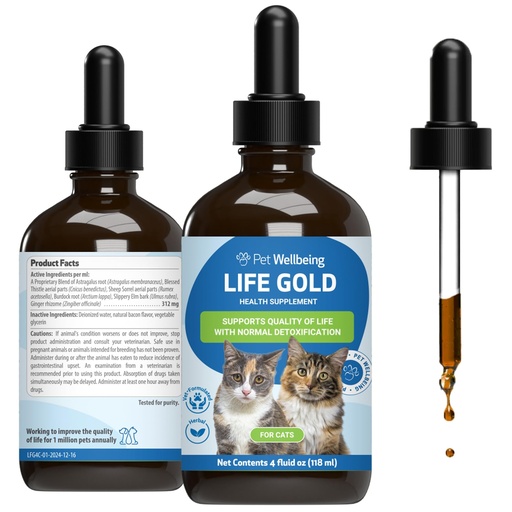 [BRSRAEI3O4FAA2Y3] Pet Wellbeing Life Gold for Cats - Supports Detoxification & Healthy Immune Defenses with Burdock & Sheep Sorrel - NASC Certified & Vet-Formulated - 4 oz Liquid Formula