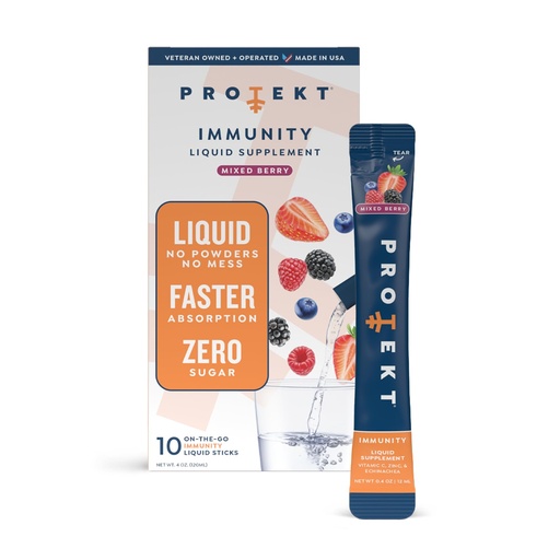 [BRSRMAAHCVYQ4A32] PROTEKT Liquid Immune Support Supplement - Liquid Drink Mix, Immunity Supplement, Immune Boosters for Adults, Sugar-Free with Vitamin C and Zinc Immunity Support - Mixed Berry 10ct
