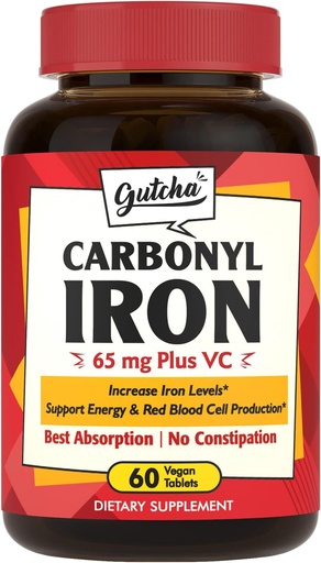 [BRSRMY33BN7GEFA4] Iron Supplement, 65 mg Carbonyl Iron Plus Vitamin C, Energy & Blood Support for Women & Men, Better Absorption, Gentle on The Stomach, No Nausea, No Constipation, Vegan, Non-GMO, 60 Ct