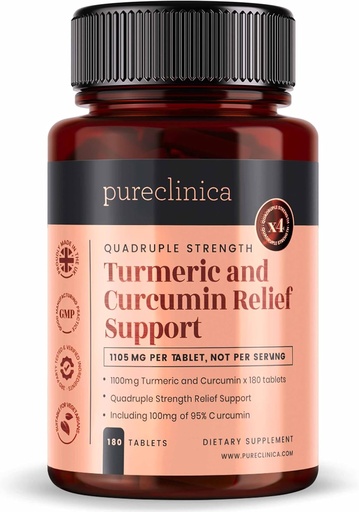 [BRSWEBI6BZYBUHQ6] 1100mg Turmeric and Curcumin x 180 Tablets - 6 Months Supply - w/95% Curcumin & 5mg Black Pepper Extract