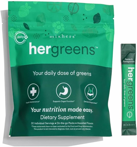 [BRSRMHQHCQBGAGTJ] MIXHERS Hergreens - Greens ' Veggie Powder - Made from whole Foods - with Digestive Enzymes " Kale - Nutrition Designed for Women - Support Heart " Liver - 15 Drink Packets - Pink Grapefruit