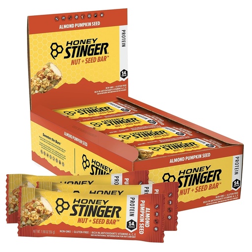[BRSW2FQNAB5AM2QV] Honey Stinger Nut + Seed Bar, Almond Pumpkin Seed, Protein Packed Food for Exercise, Endurance, Performance and Recovery, Sports Nutrition Snack Bar for Home & Gym, Post Workout, Box of 12
