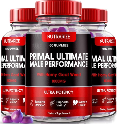 [BRSRAGT4OACBQYDV] NutraRize (3 Pack) Primal Ultimate Gummies, Official PrimalUltimate Performance Supplement, The Key to Regain Confidence, Premium Gummy, Official Prime Ultimate Reviews (180 Gummies)