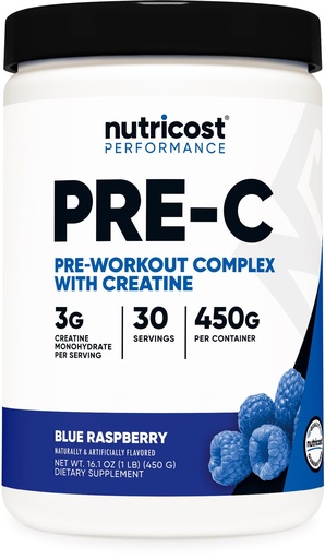 [BRSROHD2CUMBSFLD] Nutricost Pre-C Pre-Workout Complex with Creatine (Blue Rasberry | 30 Servings) Powder - Boost Fintess Routines, 450g