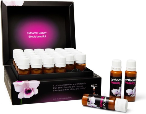 [BRSWYHTQCMCRGGQY] Orthomol Beauty Vial - Suplemento de Belleza Líquida con Hidrolysate Collagen, Ácido Hialurónico y Coenzyme Q10 para el cabello, la piel y la salud de uñas