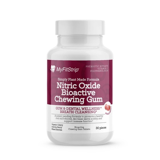 [BRSRMHQNCJ5GMFLX] Plant-based Prebiotic Nitric Oxide Chewing Gum by MyFitStrip - Organic Prebiotic Nitrate Leafy Celery Greens, Acerola Berry, Polyphenol-rich Dark Berries, and Xylitol Formula - in 30 Bioactive Tablets