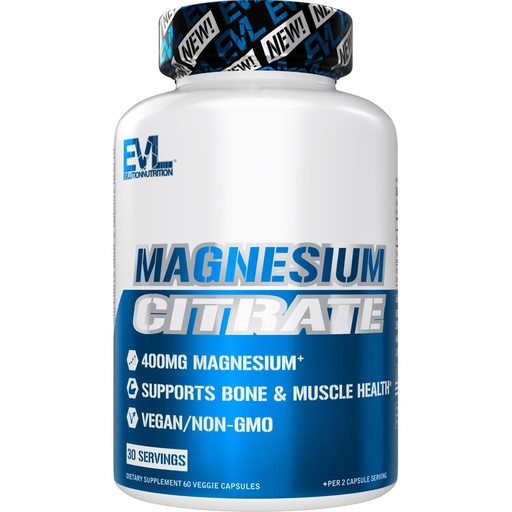 [BRSRMYILCABA2D3D] EVL Magnesium Citrate Capsules 400mg - Muscle and Bone Health Supplement with Pure Magnesium Citrate for Muscle Relaxation and Bone Strength - 60 Veggie Capsules for Health