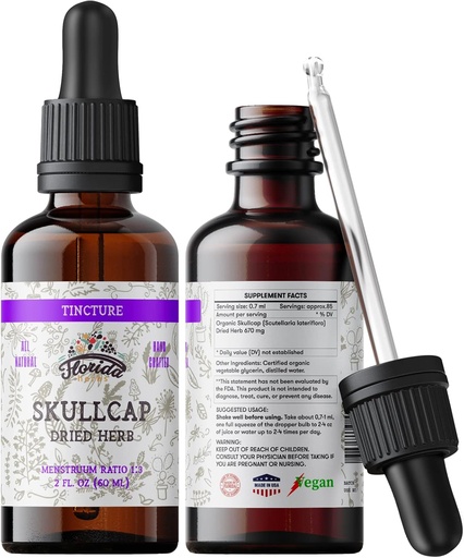 [BRSWGFQHBAIQ42DF] Craniu, extract organic de Skullcap, picături de Skullcap (Scutellaria lateriflora) Herb uscat 2 0z (60 ml)