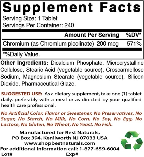 [BRSRMBQNDMHB6GTD] Chromium Picolinate 200 mcg & Vitamin C 1000 mg