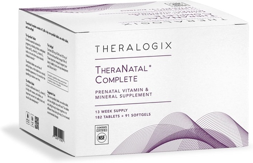 [BRSWG2QHCUBWA3TD] Theralogix TheraNatal Complete Prenatal Vitamin Supplement - 91-Day Supply - with DHA, Vitamin D3, Folate, Iodine, Choline, Iron, Vitamina B6 &amp; Más - NSF Certificado - 182 Tablets &amp; 91 Softgels