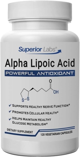 [BRSWIHQPAECBWHTK] Superior Labs Alpha Lipoic Acid 600 mg Capsules, Pure Non-GMO ALA, High Absorption, Nerve Support, Healthy Circulation and Nerve Response, Healthy Aging Antioxidant, 120 Veg Caps, 4-Month Supply