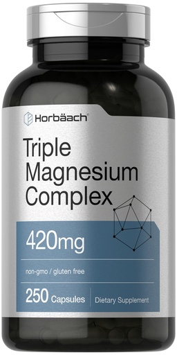 [BRSW2ZQHCQNRQEQ2] Horbäach Triple Magnesium Complex | 420 mg | 250 Capsules | Non-GMO and Gluten Free Formula | Magnesium Oxide, Citrate, and Aspartate Dietary Supplement