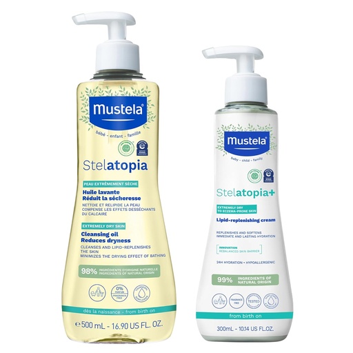 [BRSROCYYBMBQKYDD] Mustela Stelatopia Eccema-Prone Kožna kopel Čas Darilni komplet - Družina Nega kože Essentials - Natural Avocado & Sončnično olje - EWG Verified - 2 Izdelki Set - Stelatopia Čistilno olje in Stelatopia+ Krema