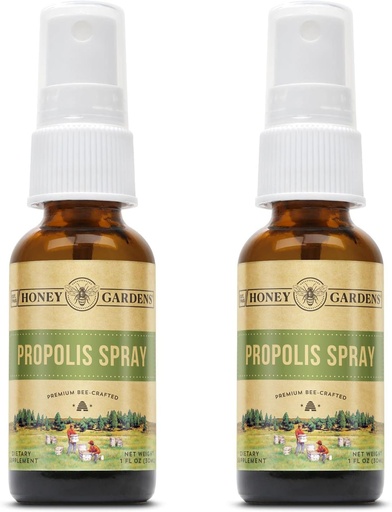 [BRSROZQ3CF7BQA32] Honey Gardens Bee Propolis Throat Spray | with Apitherapy Raw Honey, Licorice Root and Usnea | 50 Servings | 1 Fl Oz | Pack of 2