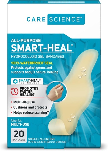 [BRSWGGT4CUIQKE3G] Care Science Smart Heal All-Purpose Hydrocolloid Gel Bandges, 20 ct ... 100% vedenpitävä sinetti, vähentää arpeutumista, haavojen hoitoon tai rakkuloihin