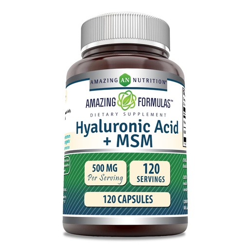 [BRSWKGQYABYAK2D6] Amazing Formulas Hyaluronic Acid & MSM Supplement | 500 Mg | 120 Capsules | Non-GMO | Gluten-Free | Made in USA
