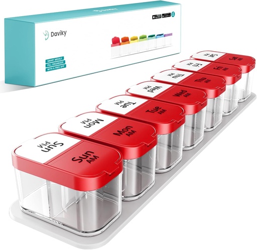 [BRSROZACAUAQE2DH] Daviky Extra Large Pill Organizer 2 Times a Day, Am Pm Pill Organizer 7 Day, Pill Box 7 Day to Hold Daily Medicine Vitamin and Supplements for Elders, Arthrtic Patients and Kids (Red)