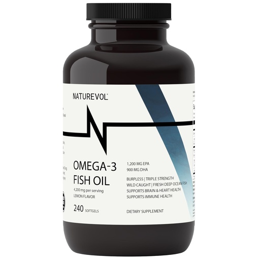 [BRSRAGILOUAWKD3Z] Triple Strength Omega-3 Fish Oil 4200mg – 1200mg EPA + 900mg DHA | High Potency Burpless Softgels | Wild-Caught Deep Ocean Fish Oil | Lemon Flavor - 240 Softgels