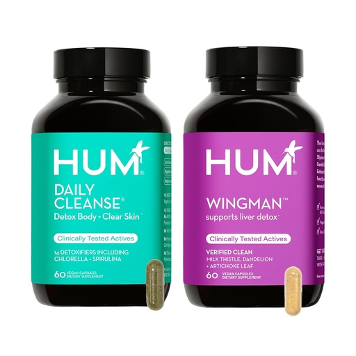 [BRSWYEI7C57BY3DO] HUM Full Skin and Liver Health Supplement from Nutrition, Wingman and Daily Cleanse A Green Detox & Milk Thistle for Skin Care Support and Liver Health, 2 Pack Bundle, 60 Vegan Capsules
