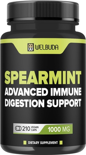[BRSROHD7BV7QIYDF] 210 Cápsulas - Spearmint Supplement with Olive Leaf, Ginger Root, Black Pepper & More - Fórmula combinada para a saúde da digestão, saúde respiratória, imunidade e suporte de humor positivo
