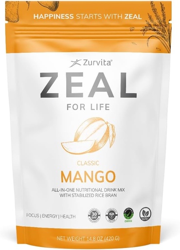 [BRSW2AAHA4PWA23L] Zurvita Zeal for Life Wellness Drink Mix - Mango Flavor - Gluten-Free, Vegan, with Biotin, Vitamins B12, C, D, E, Iron, Magnesium - 30 Servings (420g)