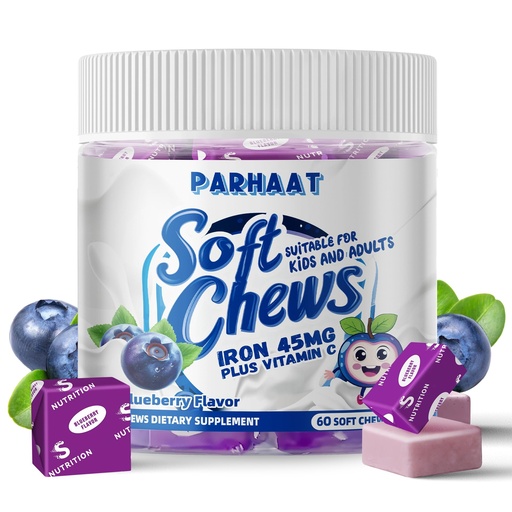 [BRSRAGILDMCRODLX] Iron Soft Chew Supplement with Vitamin C | Blueberry Flavored | Gluten Free | Iron Supplement for Women Men and Kids | 60 Count | 2 Month Supply