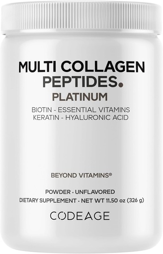 [BRSWYZQOBAMWOYLF] Código Multi Collagen para Hombres Biotina 10000mcg Keratina, Pólvora Proteína Vitamina C B6 D3, Ácido Hialurónico, Niacina - Crema de Café Collagen Hidrolyzed 5 Tipos - Desflavorado - No GMO - 11.5oz