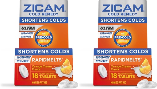 [BRSRAY35DF6AADQV] Zicam Ultra Cold Remedy Zinc Rapidmelts, Orange Cream Flavor, Homeopathic, Cold Shortening Medicine, Shortens Cold Duration, Sugar-Free, Dye-Free, 18 Count (Pack of 2)