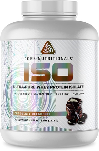 [BRSROHDYCEPAA3QY] Núcleo Nutricionais ISO, 100% micro filtrados, preenchimentos artificiais zero, 25g Whey Protein Isolate, 80 Servings (Decadência de chocolate)