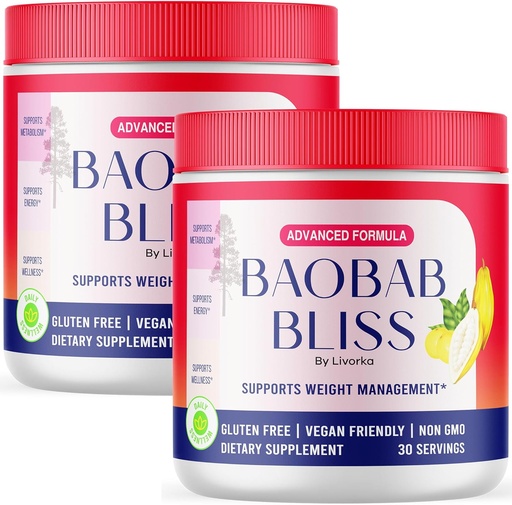 [BRSRAGL6C4DRAE3B] LIVORKA Bliss Baobab, All Natural Fiber Organic Fruit Powder Suplemento, 60 Servings for 2 Months (Pack of 2)