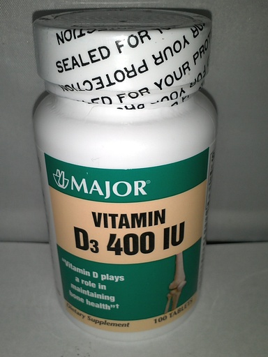 [BRSWIZY5BZ5GAGTY] Major Generic Vitamin D3 400 IU Dietary Supplement Bone Health 100 Tablets