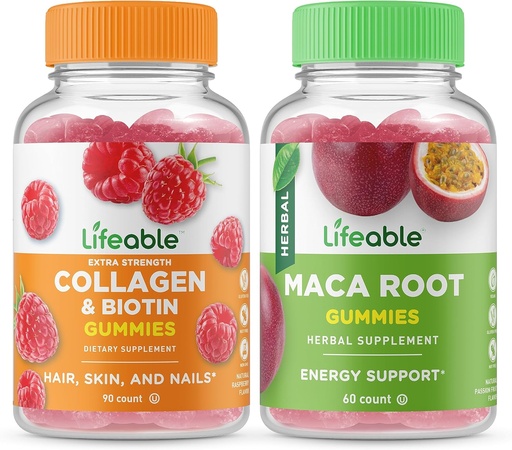 [BRSROFI3OIBQGYDK] Lifeable Collagen & Biotin + Moringa Leaf, Gummies Bundle - Great Tasting, Vitamin Supplement, Gluten Free, GMO Free, Chewable Gummy
