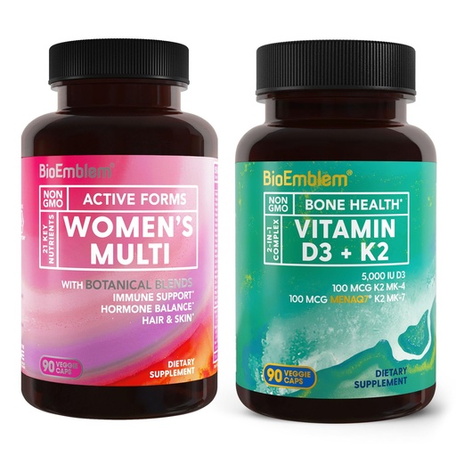 [BRSRAFA7DMNWGE35] BioEmblem Vitamin D3 K2 (5000IU and 200mcg) and Women's Multivitamin