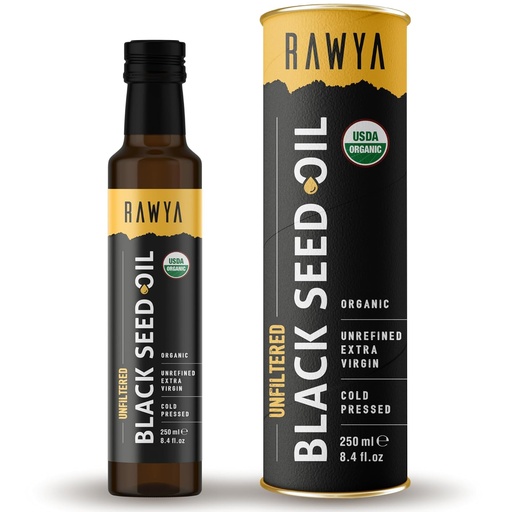 [BRSWYGT3OIHRSA35] RAWYA Black Seed Oil - Unfiltered - Full Spectrum - 8.4 fl oz -Organic Cold-Pressed, Nigella Sativa - USDA Organic - Natural Supplement - Black Cumin Seed Oil - Strong Flavor & High Concentration -Glass Bottle