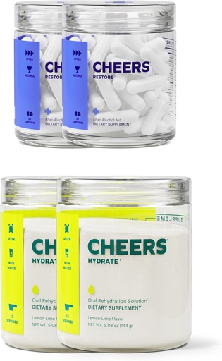 [BRSWGFQYCANWA2Q4] Cheers Classic Combo | Restore + Hydrate | Rehydrate & Feel Better After Drinking | DHM, L-Cysteine, B-Vitamins, Electrolytes | 12 Doses Each | Liver Support | Electrolyte Supplements