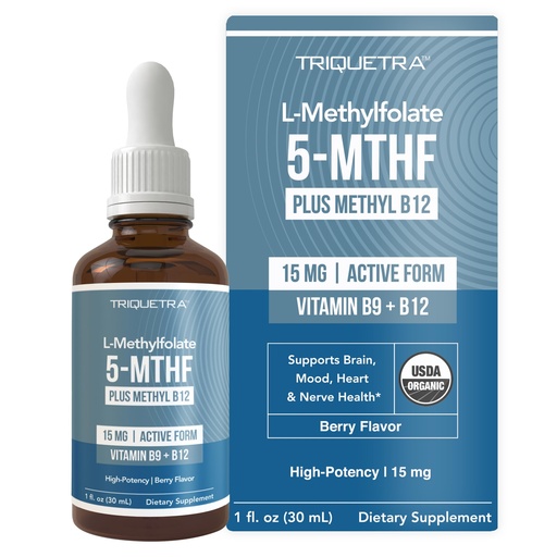 [BRSRM2T2CMIRQAL2] L Methyl Folate 15mg Plus Methyl B12 Cofactor – Organic Berry Flavor, High Potency Liquid Sublingual Active 5-MTHF Form - Supports Mood, Methylation, Cognition – Bioactive Forms Vitamin B9 & B12 (1oz)