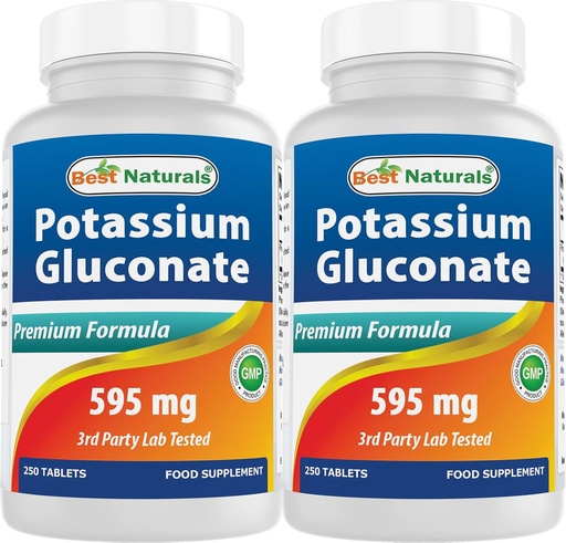 [BRSW2AYBPIIBSD3G] Best Naturals Potassium Gluconate 595 mg 250 Tablets (250 Count (Pack of 2))