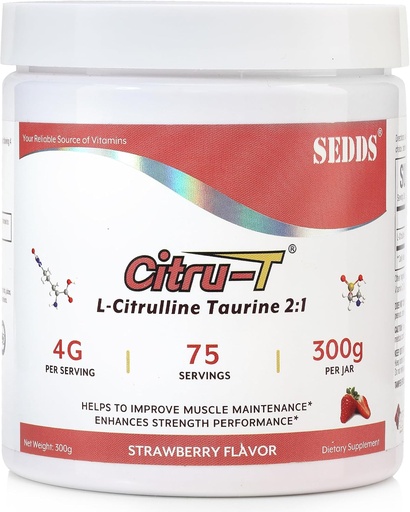 [BRSROZADDEIWE2D6] Strawberry- ochucené L- Citrulline Taurin 2: 1, L Citrulline Powder, Neochucený Vegan Taurin Powder, Pre- Workout Sportovní výživa pro muže a ženy, 1 libra prášku každý plechovka