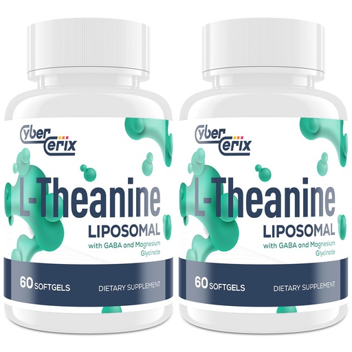 [BRSRA2YQOVYWK2TD] CyberCerix Liposomal L-Theanine 500mg, Complex with GABA 200mg & Magnesium 100mg, Extra Strength Supplement for Calm, Relaxation & Focus, Gluten Free - 120 Capsules