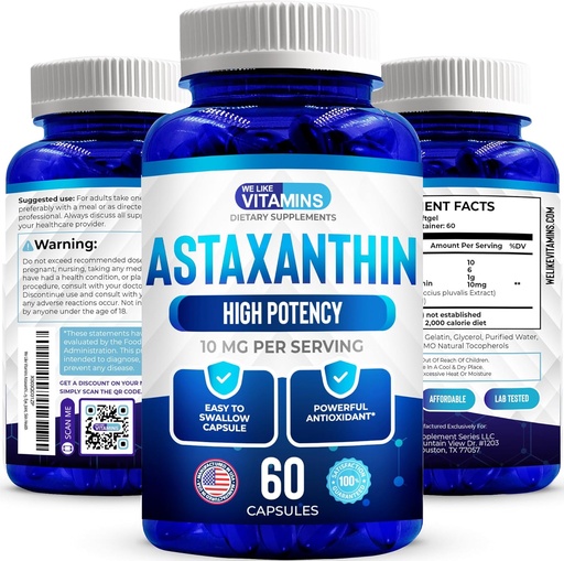 [BRSROFA6BUIAACD7] We Like Vitamins Astaxanthin 10mg Softgel - Highly Potent Astaxanthin Supplements from Haematococcus Pluvialis - Improves Eye, Joint, Skin Health & Energy Levels - 60 Count, 2 Month Supply