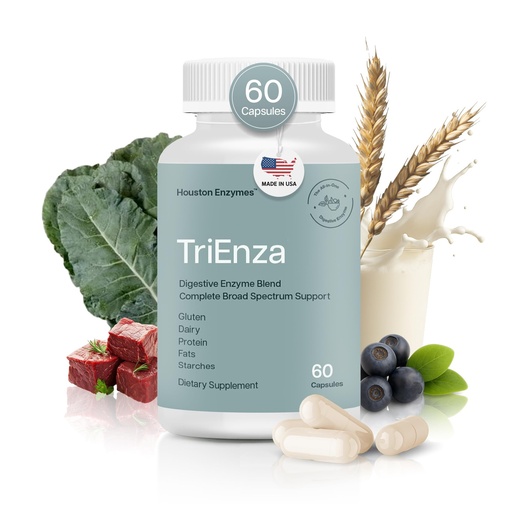 [BRSW2AYFBYNGKCLF] Houston Enzymes TriEnza - Digestive Enzyme Supplement for Gluten, Casein, Soy, Proteins, Carbohydrates, Fats & Polyphenols - Digestive Enzymes for Women & Men (60 Capsules)