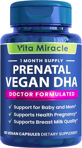 [BRSROFT3CUJQGF3P] Prenatal DHA Supplements - Vegan 800mg DHA DPA Plant Based Omega 3 - Best for Optimal Mom and Baby Health - Supports Baby Brain and Eye Development Prenatal for Women No Fish Oil