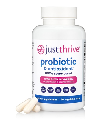 [BRSWGBA3BUCR6DI6] Just Thrive Probiotic & Antioxidant Supplement - 100% Spore-Based Digestive and Immune Support - Gluten Free, 90 Caps