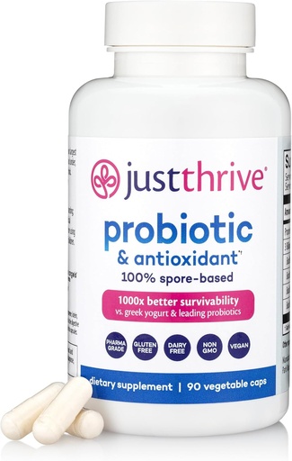 [BRSWGBA3BUCR6DI6] Just Thrive Probiotic & Antioxidant Supplement - 100% Spore-Based Digestive and Immune Support - Gluten Free, 90 Caps